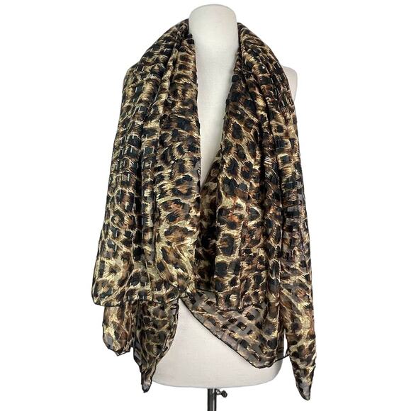Animal Print Scarf Square Leopard Print Wrap Black Brown Shawl Light Weight - Picture 1 of 8